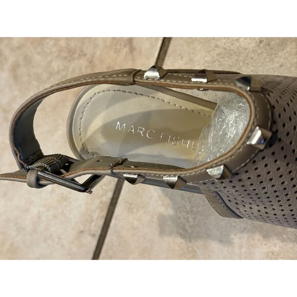 Marc Fisher Parso Suede Studded Wood Block Heel Slingback Taupe Sandals 6.5M - Picture 6 of 10